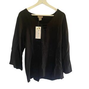 Just cruising new with  tags made in India three-quarter sleeve black blouse tie